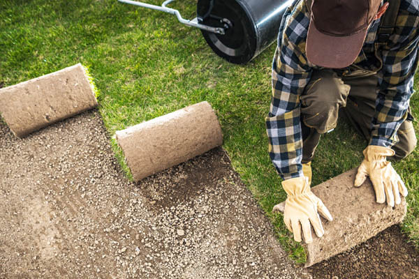 Landscaping contractor on the job